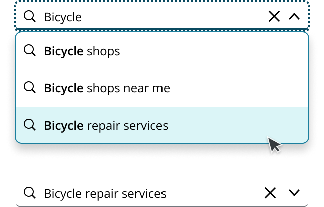 Example of selecting suggestion in free text search